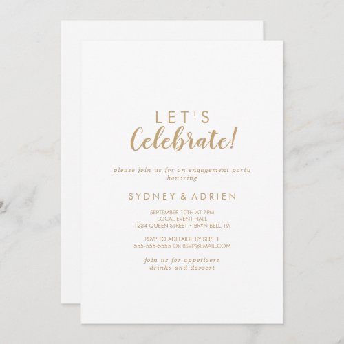 Simple CalligraphyGold Lets Celebrate Party Invitation