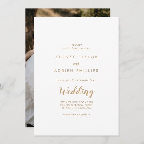 Simple CalligraphyGold Photo Informal Wedding Invitation