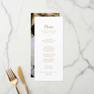 Simple Calligraphy Gold Photo Wedding Dinner Menu