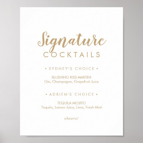 Simple Calligraphy  Gold Signature Cocktails Sign