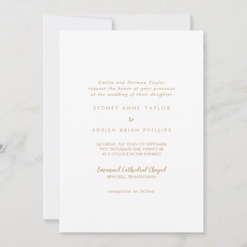 Simple CalligraphyGold Traditional Wedding Invitation
