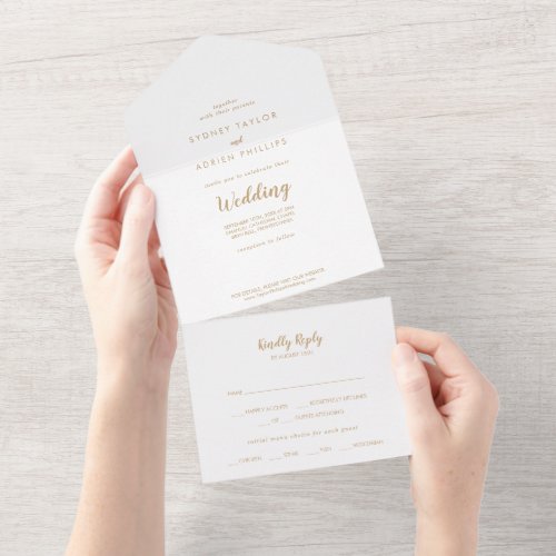 Simple CalligraphyGold Wedding All In One Invitation