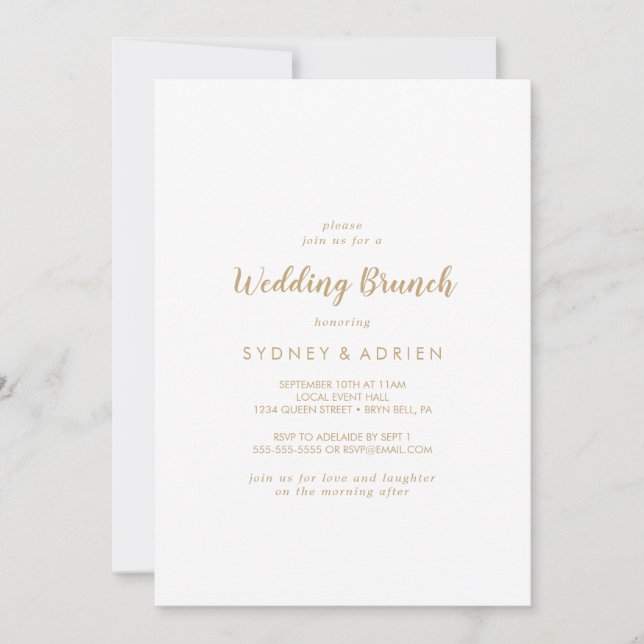 Simple Calligraphy | Gold Wedding Brunch Invitation (Front)