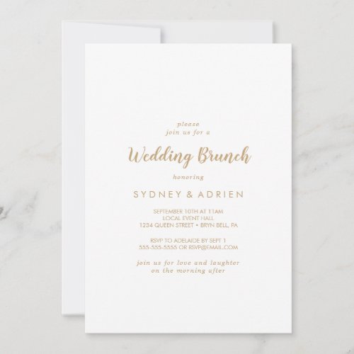 Simple Calligraphy  Gold Wedding Brunch Invitation