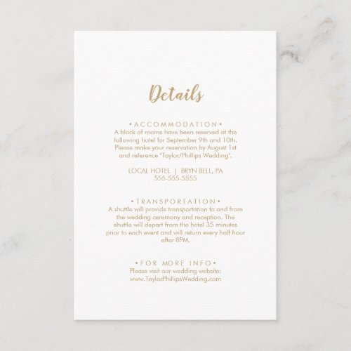 Simple CalligraphyGold Wedding Details Enclosure Card