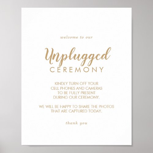 Simple Calligraphy  Gold Wedding Unplugged Sign
