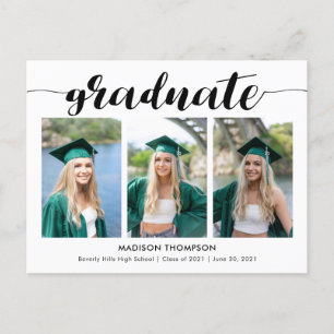 Simple Calligraphy Graduation Photo Announcement Postcard