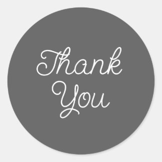Simple Calligraphy Gray Grey Flat Thank You Card Classic Round Sticker