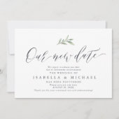 Simple calligraphy greenery save the new date invitation | Zazzle