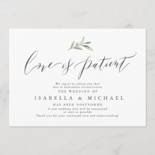 Simple calligraphy greenery wedding postponement invitation