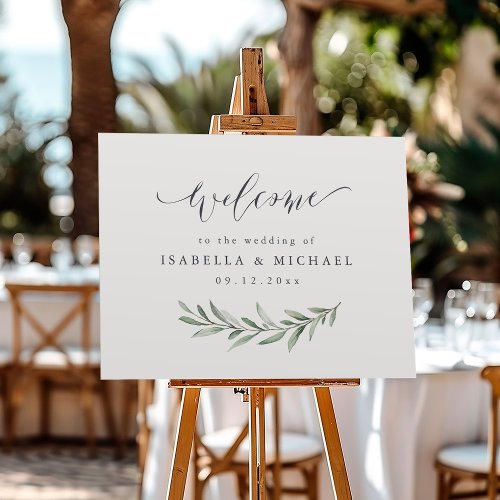 Simple calligraphy greenery wedding welcome sign