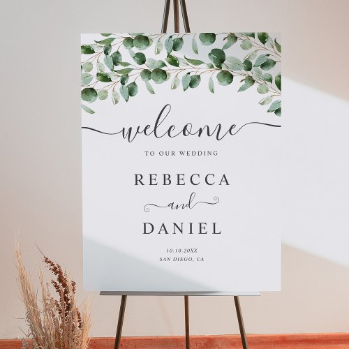 Simple Calligraphy Greenery Wedding Welcome Sign