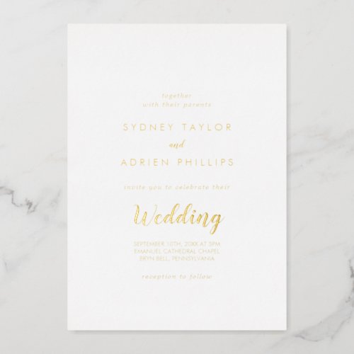 Simple Calligraphy Informal Wedding Gold Foil Invitation