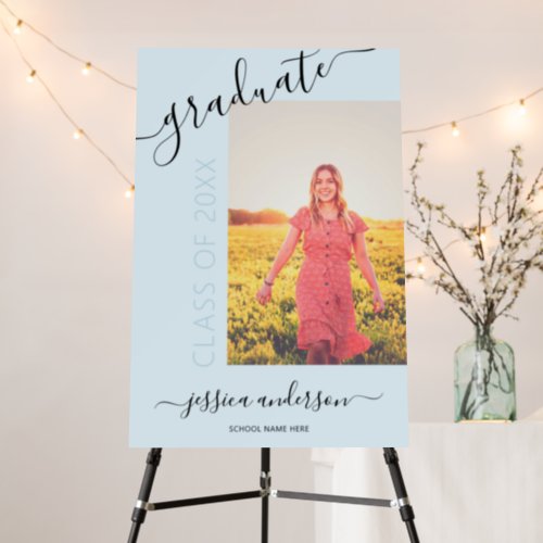 Simple Calligraphy Light Blue Graduation Photo Foam Board