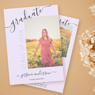 Simple Calligraphy Light Purple Graduation 2 Photo Invitation