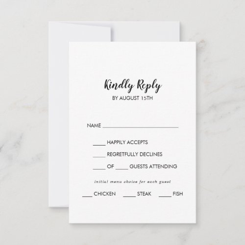 Simple Calligraphy Menu Choice Wedding RSVP Card