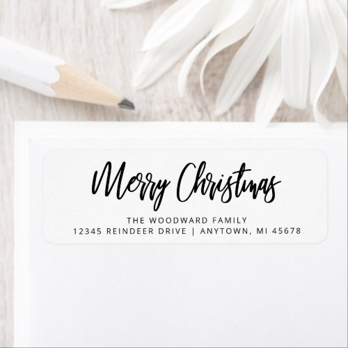 Simple Calligraphy Merry Christmas Black and White Label