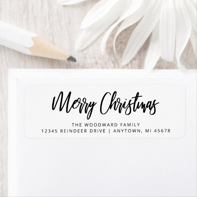 Simple Calligraphy Merry Christmas Black and White Label (Insitu)