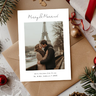 Simple Calligraphy Merry & Married Christmas Photo Holiday Card