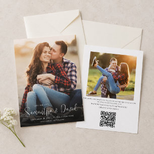 Simple Calligraphy Minimalist Two Photo QR Code Invitation