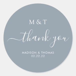 Simple Calligraphy Monogram Dusty Blue Wedding Classic Round Sticker