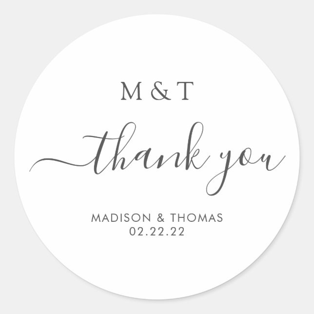 Simple Calligraphy Monogram Silver Grey Wedding Classic Round Sticker (Front)