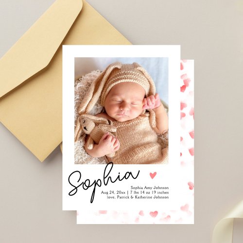 Simple Calligraphy Name Photo Birth Announcement