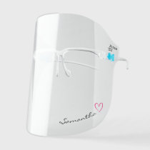 Simple Calligraphy Personalized Name Pink Heart Kids' Face Shield