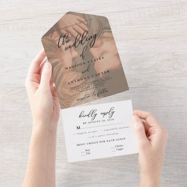 Simple Calligraphy Photo All in One Wedding All In One Invitation (Tearaway)