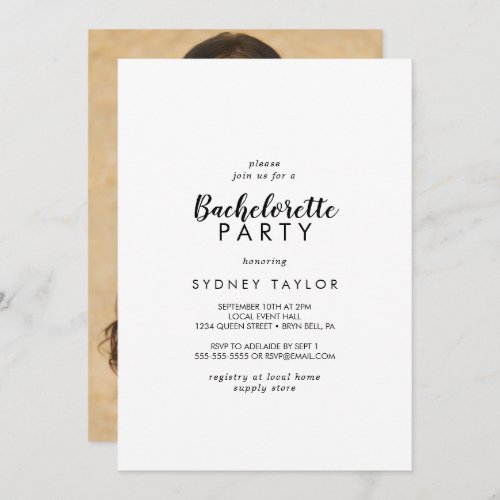 Simple Calligraphy Photo Bachelorette Party Invitation
