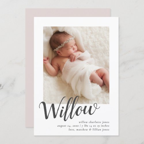 Simple Calligraphy Photo Birth Announcement