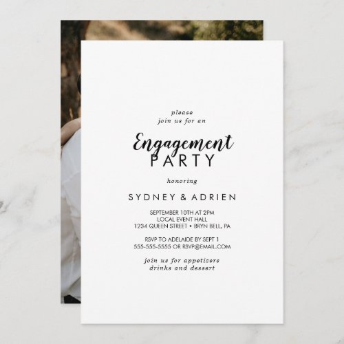 Simple Calligraphy Photo Engagement Party Invitation