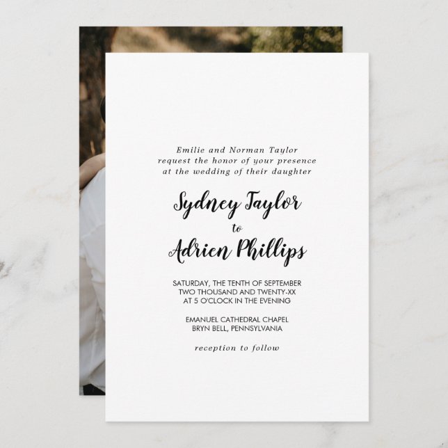 Simple Calligraphy Photo Formal Wedding Invitation (Front/Back)