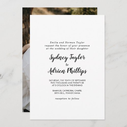 Simple Calligraphy Photo Formal Wedding Invitation