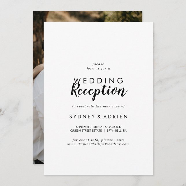 Simple Calligraphy Photo Wedding Reception Only Invitation (Front/Back)