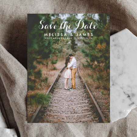 Simple Calligraphy Photo Wedding Save The Date Announcement Postcard