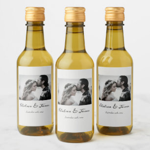 Simple Calligraphy Photo Wine Wedding Engagement Wine Label