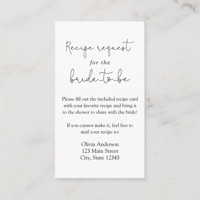 Simple Calligraphy Recipe Request  Enclosure Card (Front)