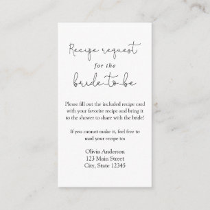 Simple Calligraphy Recipe Request  Enclosure Card