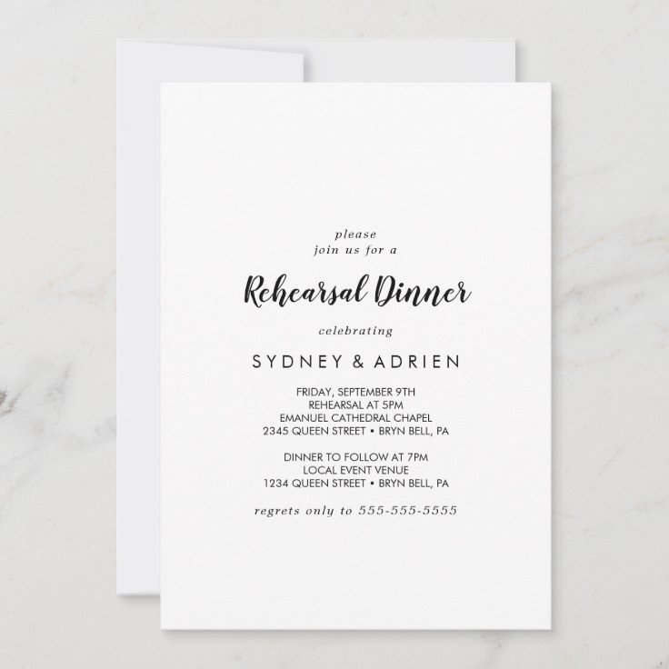 Simple Calligraphy Rehearsal Dinner Invitation Zazzle 