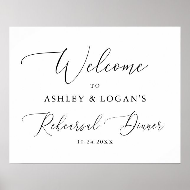 Simple Calligraphy Rehearsal Dinner Welcome Poster (Front)