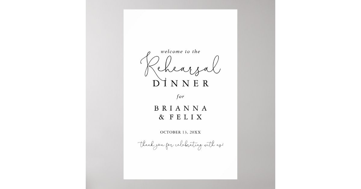 Simple Calligraphy Rehearsal Dinner Welcome Sign Zazzle 