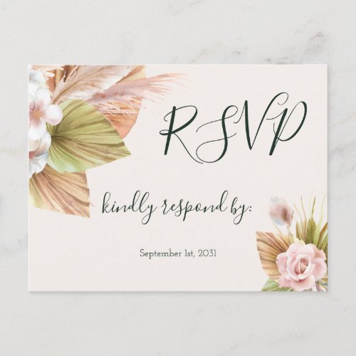 Simple Calligraphy Rustic Floral Wedding RSVP Postcard