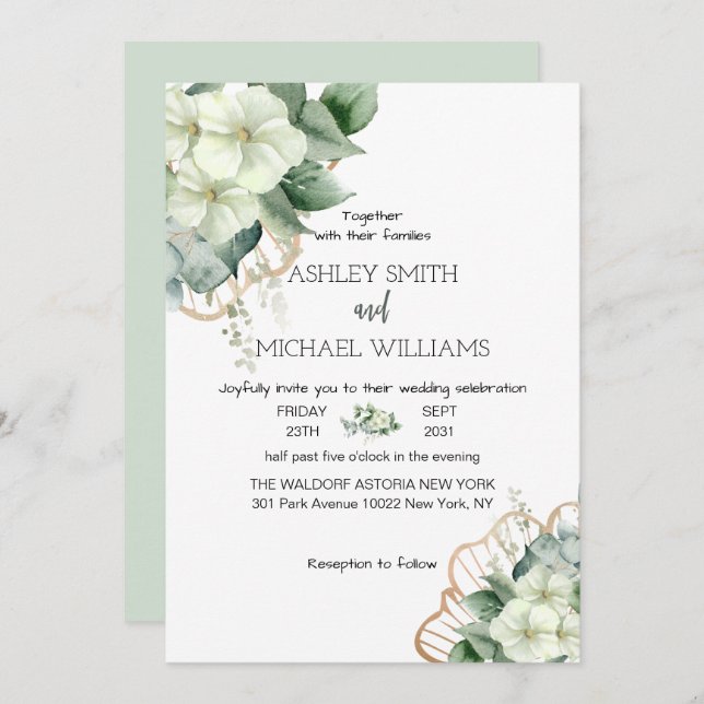 Simple Calligraphy Rustic Greenery Floral Wedding Invitation (Front/Back)