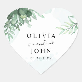 Simple calligraphy rustic greenery heart sticker