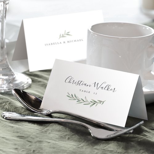 Simple calligraphy rustic greenery Place Card
