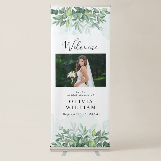 Simple calligraphy rustic greenery retractable banner (Front)