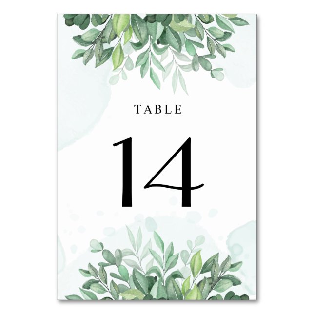 Simple calligraphy rustic greenery table number (Front)