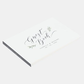 Simple calligraphy rustic greenery wedding guest book