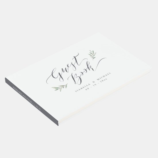 Simple calligraphy rustic greenery wedding guest book